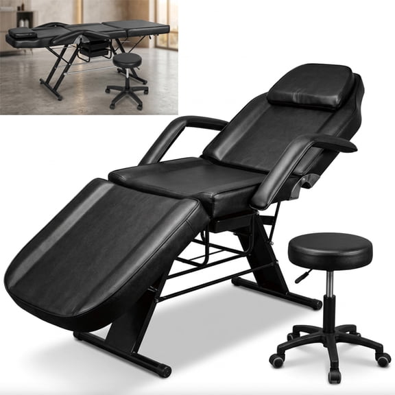 Premium Adjustable Tattoo Chair Heavy Duty Spa Massage Table Professional Hydraulic Massage Bed with Stool for Tattoo Studio Salon Beauty Black