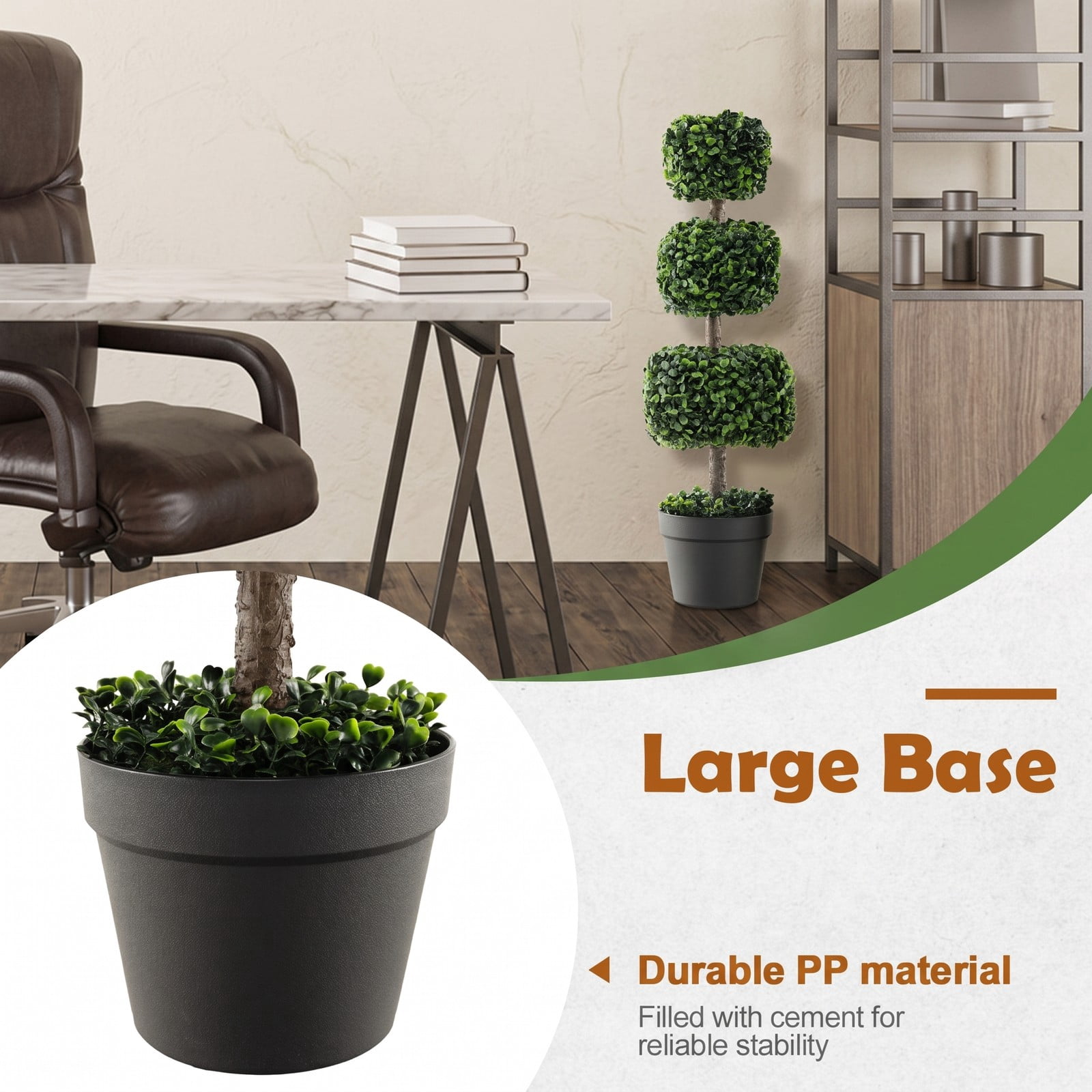 ALPULON 35 Inch Artificial Boxwood Topiary Ball Tree with Cement-Filled Pot, Faux Potted Plant for Indoor Outdoor Home Entryway Porch Decor, Green