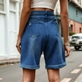 thumbnail image 4 of Womens Jean Shorts Knee Length Trendy Y2k High Waisted Wide Leg Casual Summer Shorts with Pockets Dark Blue L, 4 of 9