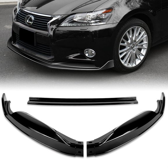 Stay Tuned Performance Front Bumper Spoiler Lip 3pc For 2013-2015 Lexus GS350 GS450h Base Painted Black