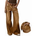 thumbnail image 2 of Womens Wide Straight Leg Mid Rise Baggy Pocket Denim Jeans Without Belt Dark Brown XXL, 2 of 8