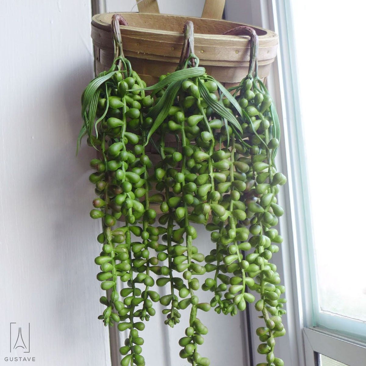 Gustave 4Pcs Artificial Hanging Plants, Fake Succulent String of Pearls Fake Hanging Vine for Wedding Party Home Kitchen Garden Wall Decoration Outdoor Indoor Ornaments "L"