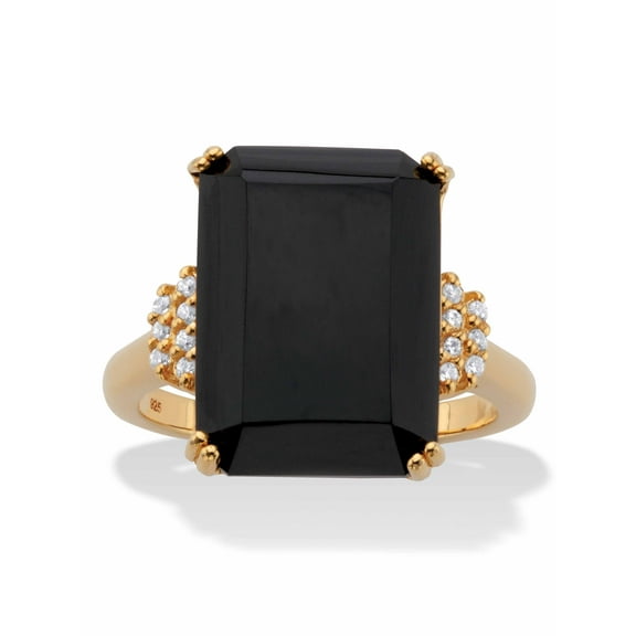 PalmBeach Jewelry Emerald-Cut Black Onyx Blue Topaz or Yellow Citrine and White Topaz Cocktail Ring 18k Gold-Plated Sterling Silver
