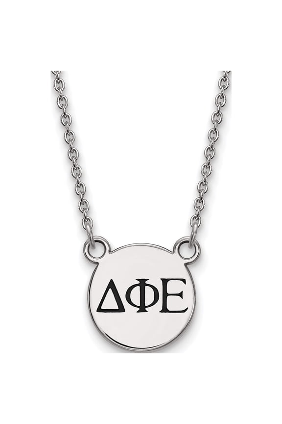 Sterling Silver S. Rh-Plated Logoart Delta Phi Epsilon Sm Enl Pend With Necklace (18 X 12) Made In United States ss016dph-18