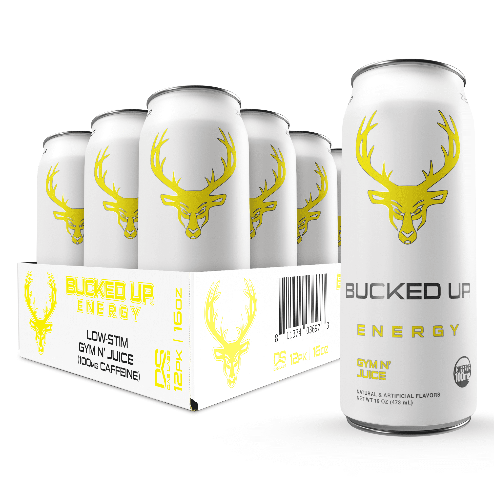 Bucked Up Energy Drink Low Stim, Gym N' Juice, 12 Cans, 16 oz, 100 mg