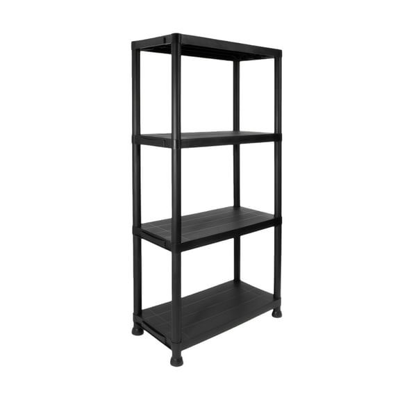 Plastic Shelves, 4-Shelf Storage rack, Multi-Purpose Storage Shelf, Plastic Storage Shelves for Storage Easy to Assemble for Garage Basement Kitchen Office Bedroom Bathroom