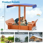 Yexmas 48 Wooden Sandbox with Lid, Outdoor Large Kids Sandbox with Seat,for Yard Lawn Garden