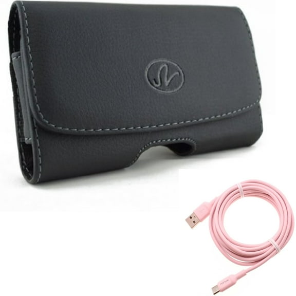 10ft Long USB-C Cable w Case Belt Clip for Samsung Galaxy S20 Plus - Pink Charger Cord Power Wire Type-C, Leather Swivel Holster Loops fits Samsung Galaxy S20 Plus