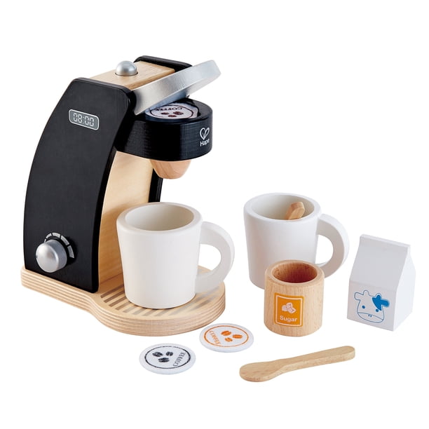 Juego de juguetes Pretend Play para cafetera con forma de cocina, madera, negro