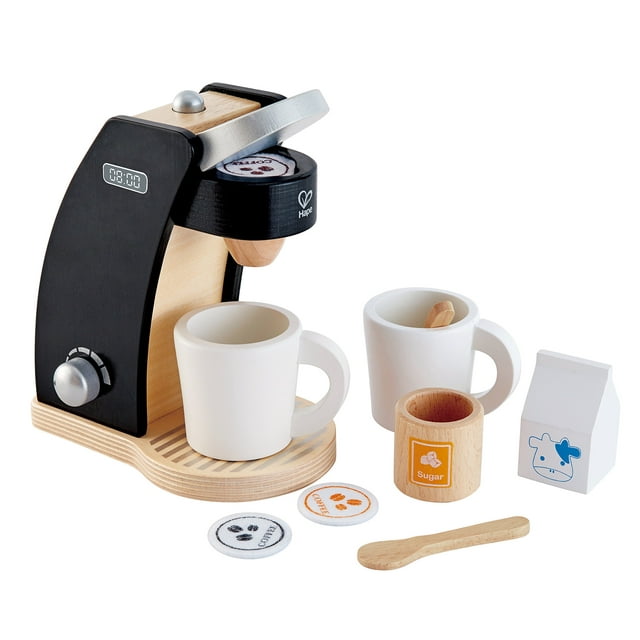 Juego de juguetes Pretend Play para cafetera con forma de cocina, madera, negro