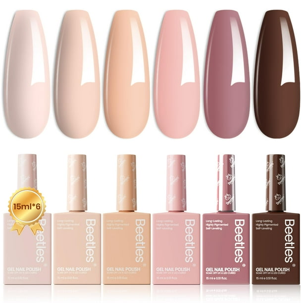 Set de esmaltes de uñas Beetles Neutral Gel, 6 unidades, 15 ml, color nude & brown