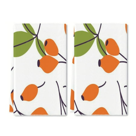 

YladaFaie Set of 2 Pack Branch Rose Hip Berries Leaves Fruits Tea Dish Towels Absorbent Drying Cloth Towels for Cooking Baking 16 x 24 Inch for Bathroom Holiday Seasonal Wreath Decor