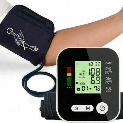 Monitor de presión arterial alta, máquinas de presión arterial aprobadas con brazalete grande para uso doméstico, monitor de presión arterial automático digital (negro)