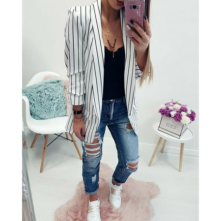 Women Sexy Open Slimming Long Sleeve Personality Casual Striped Small Suit