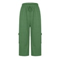 thumbnail image 4 of Women's Athletic Capris New Womens Capris with Pockets Plus Size Cotton Yoga Pants Elastic Waist Loose Fitting Activewear Cropped Pants Green XL, 4 of 9