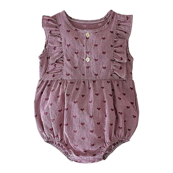 NOKIO Baby Girl Cute Short Sleeve Ruffle Romper, Lace Romper Baby Girl Girls Sleeveless Heart Prints Ruffle Romper Bodysuits Jumpsuit Clothes Baby Holiday Sleepwear