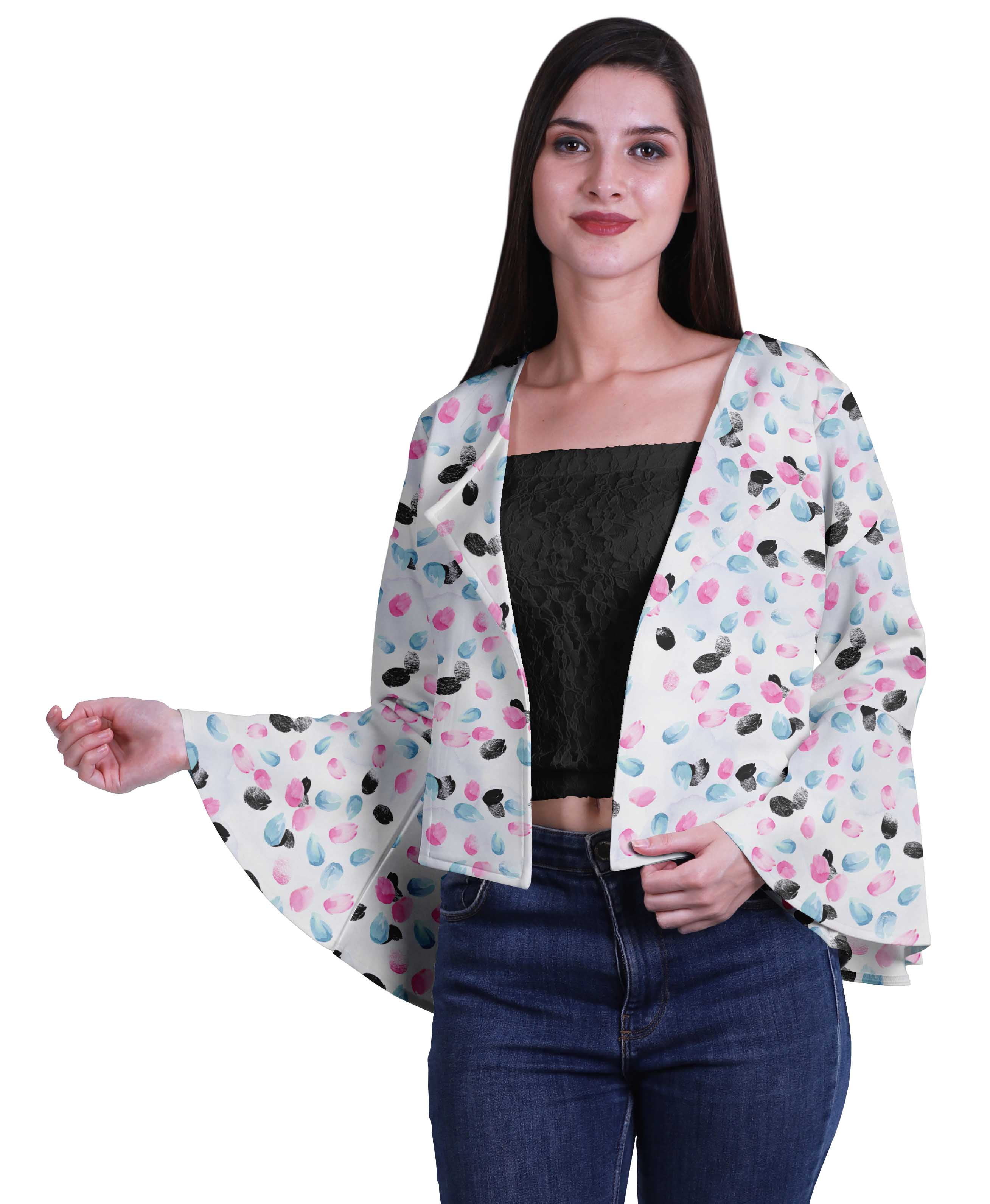 Moomaya Printed Womens Cover Ups Bell Sleeves Ladies Short Shrug Cardigan for Summer, Women's, Size: Small, Blue