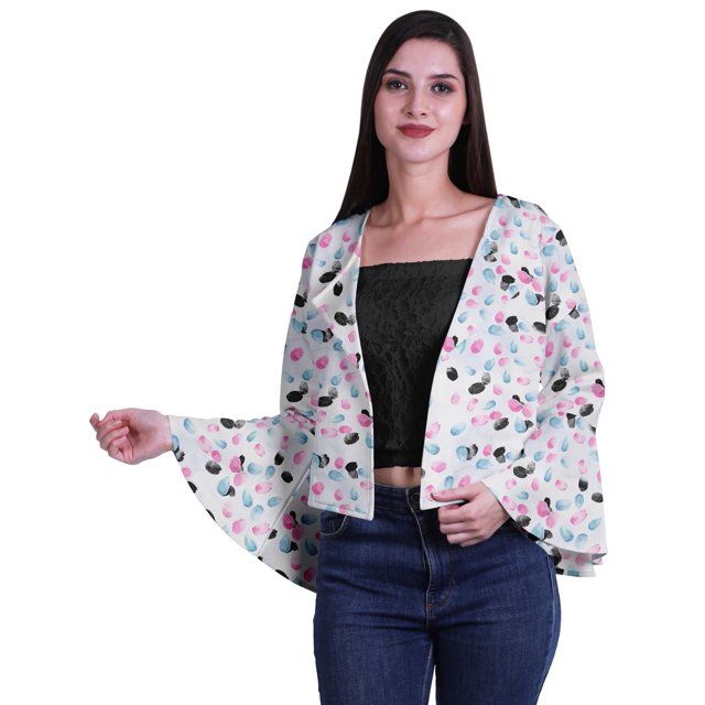 Moomaya Cardigan Boléro d'Été Court à Manches Évasées Intégrales Imprimé à devant Ouvert pour Femmes