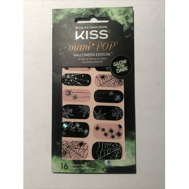 Kiss Mani Pop Nail Accents Strips Halloween Edition Black and Light Pink with Silver Spiders & Webs
