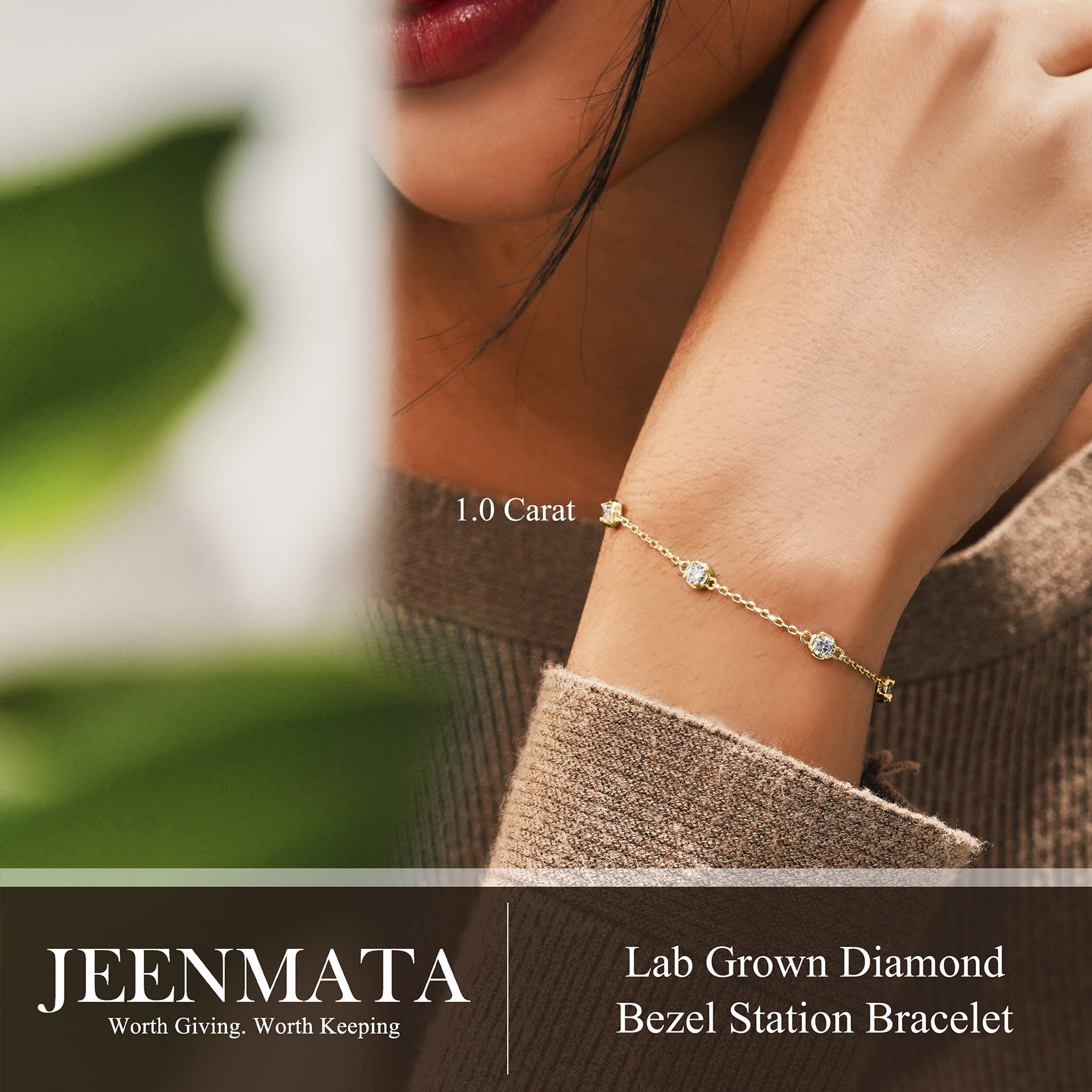 JeenMata 1 Carat Lab Grown Diamond Bezel Station Bracelets - Elegant Gift Jewelry Bracelet in 18K Yellow Gold Plating Gift for Women, Girlfriend