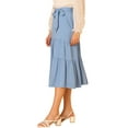 thumbnail image 4 of INSPIRE CHIC Women's Tie Waist Buttons Decor Solid Color A-Line Tiered Midi Skirt Blue XL, 4 of 6