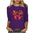 thumbnail image 2 of Cadancy Christmas Shirts for Women Casual 3/4 Sleeve Funny Bow Print Blouses Dressy Vintage Plus Size Holiday Tshirts Party Winter Crew Neck Xmas Tops, 2 of 5