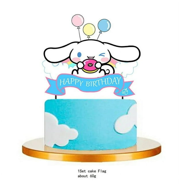 Suministros desechables para fiestas temáticas de Sanrio Cinnamoroll, vasos de papel, platos, broches, pegatinas para niños, cumpleaños, bautismo, decoración para tartas, 1 unidad