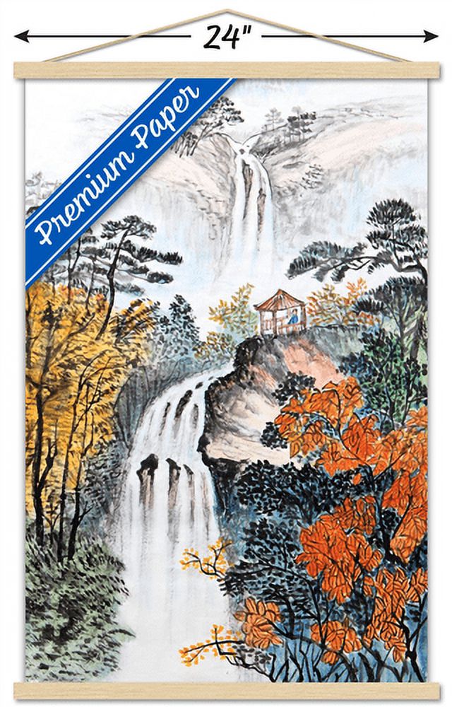 China Landscape with Waterfalls Wall Poster with Wooden Magnetic Frame, 22.375" x 34"