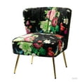 thumbnail image 3 of Floral Accent Chair Upholstered Wingback Sofa Tufted Back Golden Legs Flower Butterfly  Dining Home Living Room Bedroom Black, 3 of 8