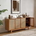 thumbnail image 2 of Tina's Home Modern Rattan Buffet Sideboard with 4 Doors, Bar Cabinet with LED Light and 4 Adjustable Shelves Walnut, 2 of 10