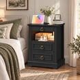 thumbnail image 2 of Hiphuta Wide Farmhouse Nightstand with 3 Drawers & Charging Station, Wood End Table for Living Room, LED Bedside Table for Adult Bedroom, Black, 2 of 7
