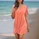 thumbnail image 2 of Camisas de Cuello de la Tripulación de Manga Corta para las Mujeres Color Sólido V-Cuello Lado Torcido Camisa de la Cubierta, Playa Casual Y Traje de Baño Superior, 2 of 8