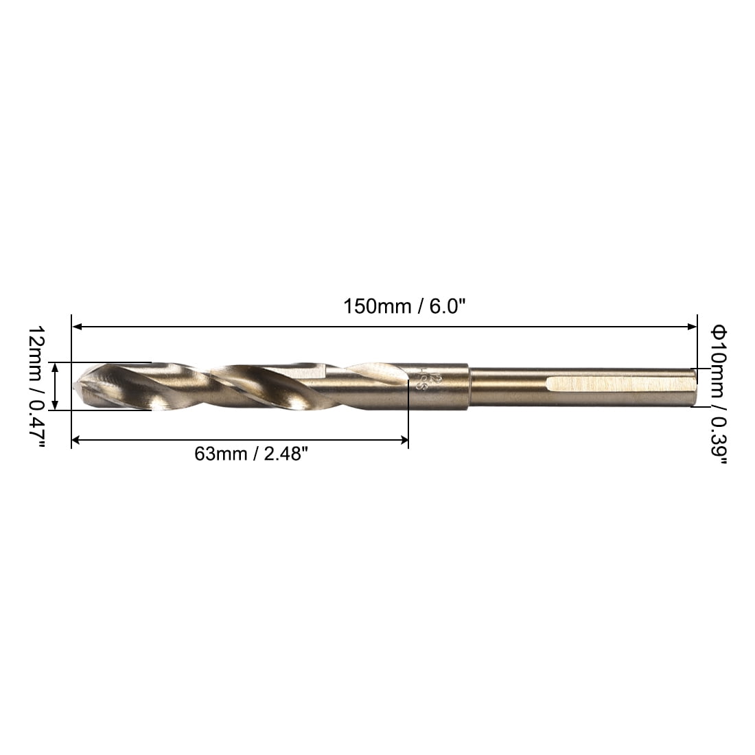 Unique Bargains Black Nitride Gold Titanium Coated 12mm Reduced Shank Twist Drill Bits