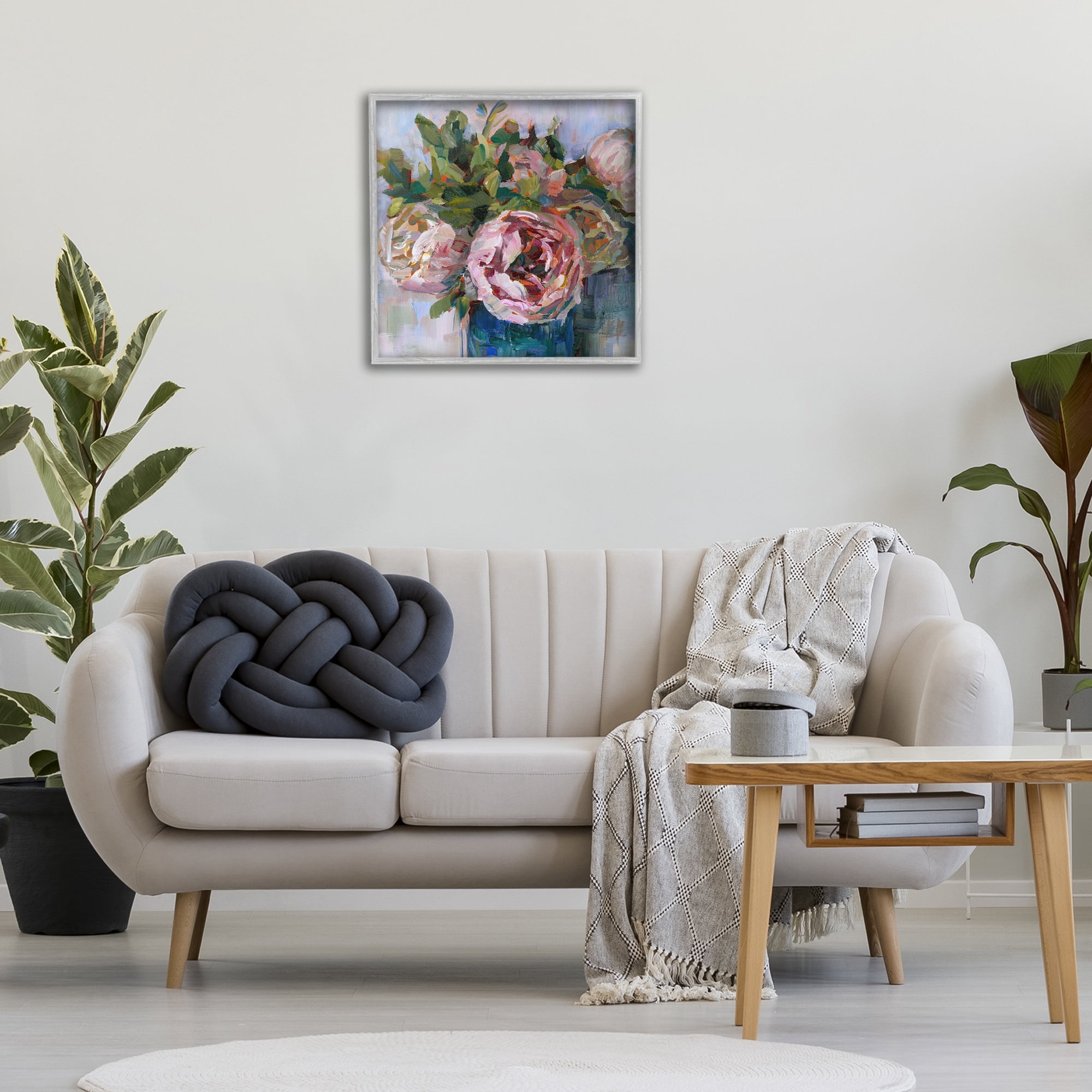 Stupell Industries Full Ranunculus Bouquet Botanical & Floral Painting Gray Framed Art Print Wall Art, 24 x 24