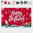 thumbnail image 3 of Festive Red Background Banner with Snowflakes Santa Reindeer and Gifts Happy Birthday Decors for Birthday Party Photography Props Christmas Themed Party Supplies, 3 of 7