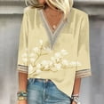 thumbnail image 2 of LEAVINGSUO Long Sleeve Shirts for Women, Fall Womens Tops Fashion Women's Summer V-Neck 3/4 Sleeve Print Casual T-Shirt Blouse, 2 of 5