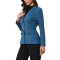 thumbnail image 4 of INSPIRE CHIC Women's Faux Suede Belted Long Sleeve Single Breasted Work Blazer M Peacoak Blue, 4 of 5