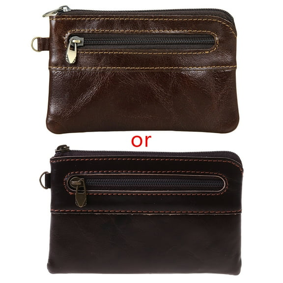 Osdhezcn Retro Zipper Purse Genuine Leather Business Handheld Card Holder Costume