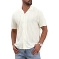thumbnail image 4 of INSPIRE CHIC Edition Men's Camp Collar Button Down Short Sleeve Distressed Ripped Casual Shirts M Beige, 4 of 6