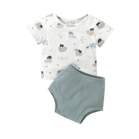 

Listenwind Infant Baby 2 Pcs Summer Clothes Sets Cute Animal Printed Short Sleeve T-shirt + Solid Color Shorts Outfits