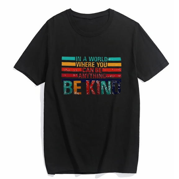 Be Kind T-Shirt for Women Kindness Teacher Cute Graphic Tee Inspirational Blessed Casual Short Sleeve Top Black Small