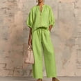 thumbnail image 2 of Casual 2 PC Sets for Women Lounge Fall 3/4 Sleeve Zip Up Shirts Wide Leg Loose Pants Going Out Outfits Green 2XL, 2 of 8