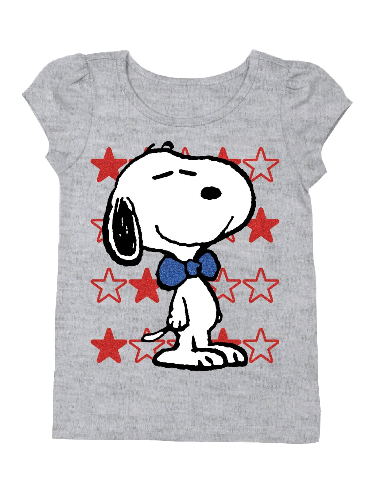 Peanuts Snoopy Toddler Girls' Americana Short Puff Sleeve Glitter T