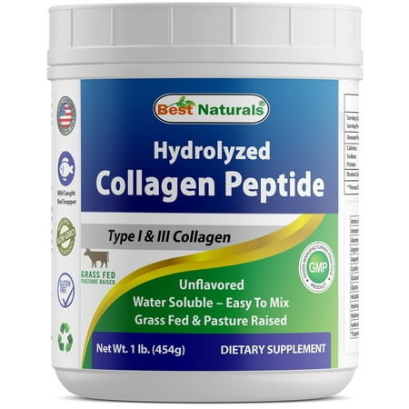 Best Naturals Hydrolyzed Collagen Peptides Type I & Type III Collagen unflavored 1 Pound - Grass Fed & Pasture Raised - Water Soluble - Easy to (Best Collagen For Hair Loss)