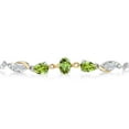 thumbnail image 2 of Gem Stone King 925 Silver and 10K Yellow Gold Green Peridot and White Moissanite and Lab Grown Diamond Tennis Bracelet for Women By Keren Hanan (1.57 cttw, Adjustable up To 9 inch), 2 of 3