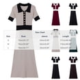 thumbnail image 3 of Women's Color Block Collared Knit Midi Dress, Short Sleeve Slim Waist Bodycon Dress, Elegant Fitted Sweater Dress for Fall Winter Daily Outfits Beige S(S), 3 of 7