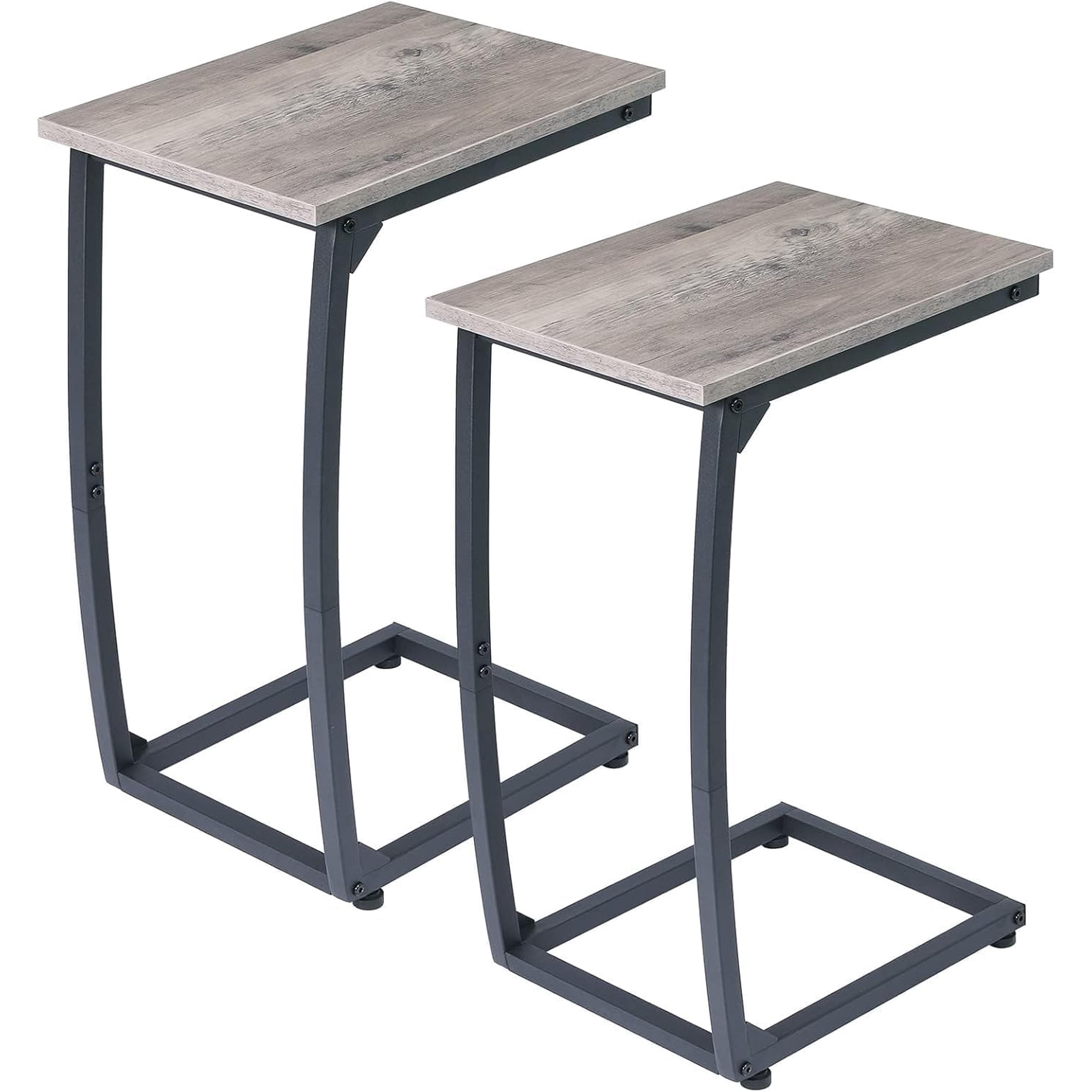 C Shaped End Table Set of 2 Side Table for Couch Sofa End Table with Metal Frame Couch Tables that Slide Under TV Tray Table for Living Room Bedroom(Lvory)
