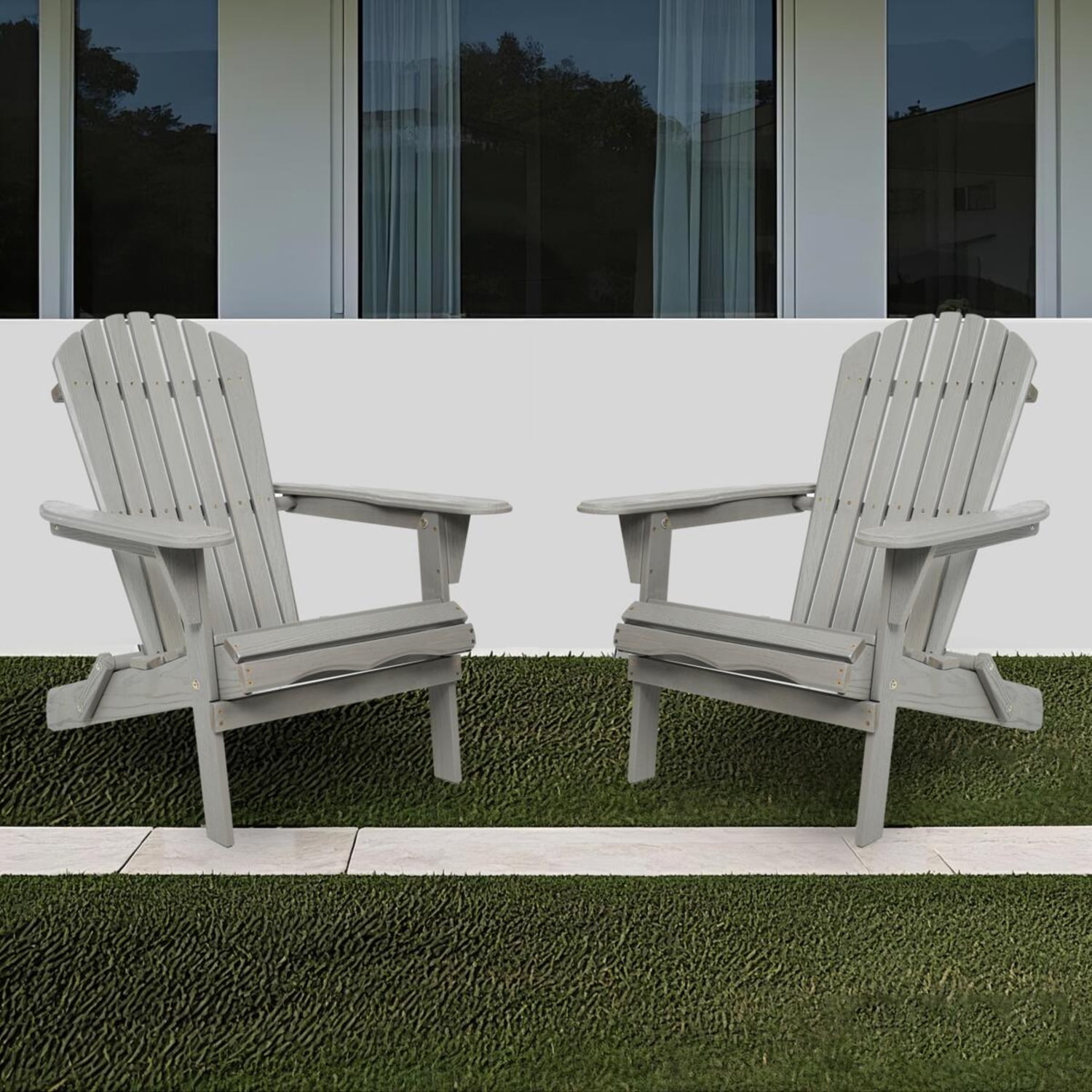 BOFANG Solid Cedar Folding Adirondack Chair Set of 2 for Patio,Gray