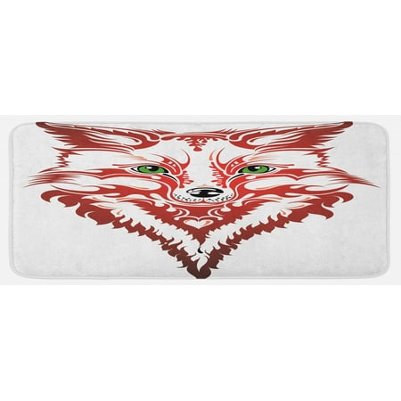 

Fox Kitchen Mat Patterned Portrait of Fox Sharp Green Eyes Wavy Curvy Design Plush Decorative Kitchen Mat with Non Slip Backing 47 X 19 Dark Coral Green White by Ambesonne