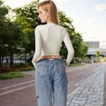thumbnail image 4 of Women's Long Sleeve Cropped Crew Neck Top - Large, Ivory, 4 of 7
